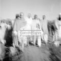 Mahatma Gandhi on his peace march in Noakhali (West Bengal), c. November 1946; front left: Pyarelal Nayer, centre right: Abha Gandhi.
