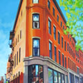 Lower H.H. Hay Block, Portland Maine, Acrylic on wood, 16"x24.5", 2014