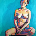 Nude on Turquoise, acrylic on wood, 18"x24"x1"