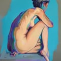 Nude on Blue, acrylic on wood, 18"x24"x1", 2019