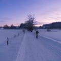 Winterlandschaft und Langläufer bei Rugiswalde.