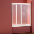 MAMPARA DE BAÑO MODELO "NICOLE". Frontal baño con 2 hojas fijas y 2 correderas