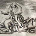 Rudolf Khachatryan - Love Scene - 1991 - Drawing - Sepia and charcoal on levkas - 60x50cm 