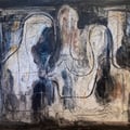 Rudolf Khachatryan - The " THE BEGINNING" series, Composition 1 - 1991 - Drawing - Sepia, colored pigment, charcoal  and paste on levkas - 80x100cm 