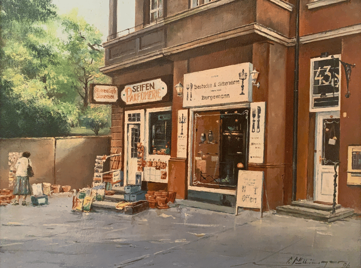 Bergemann Silberwaren in Lichterfelde West, Drakestraße. Gemälde von 1996