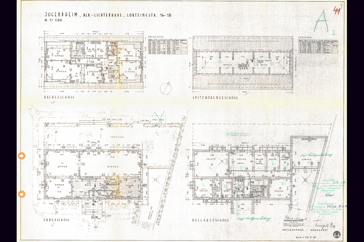 Lortzingclub in Berlin - Lichtenrade. Gebäude- und Etagengrundrisse