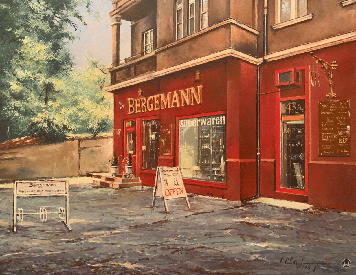Bergemann Silberwaren in Lichterfelde West, Drakestraße. Gemälde von 1998