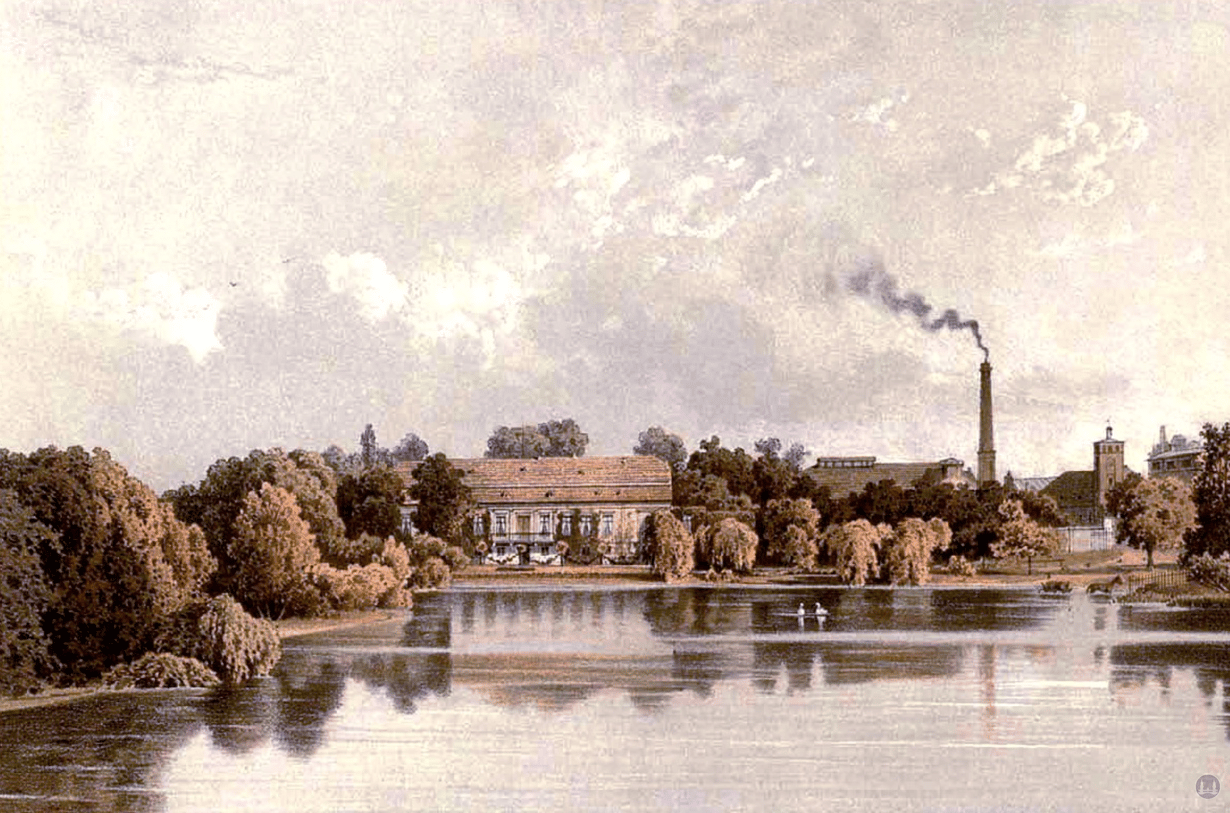 Musikhaus Bading in Berlin - Neukölln, Karl - Marx - Straße. Rittergut und Schloß Britz um 1860