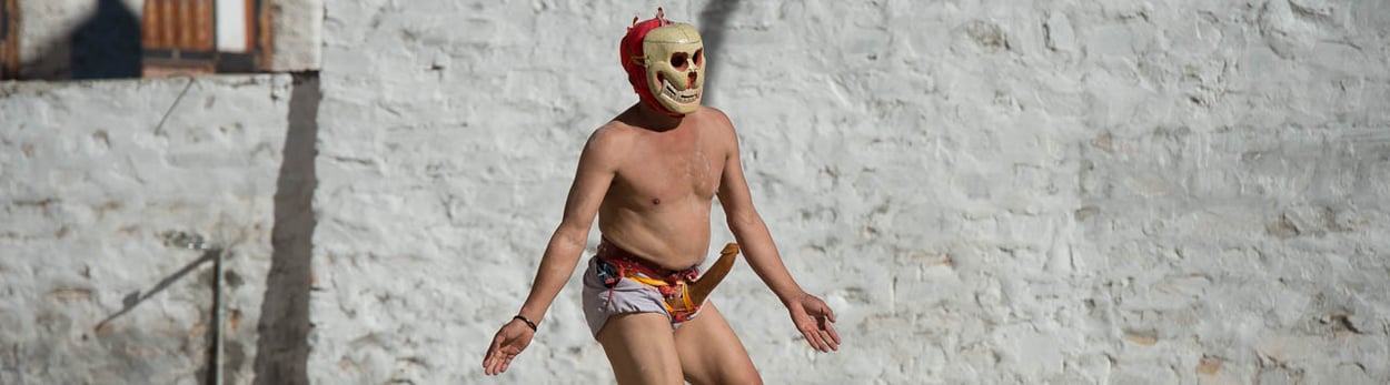 Bhutan, Reise, Ferien, Urlaub, Wichtig, Klosterfest, Madman, Maskentanz
