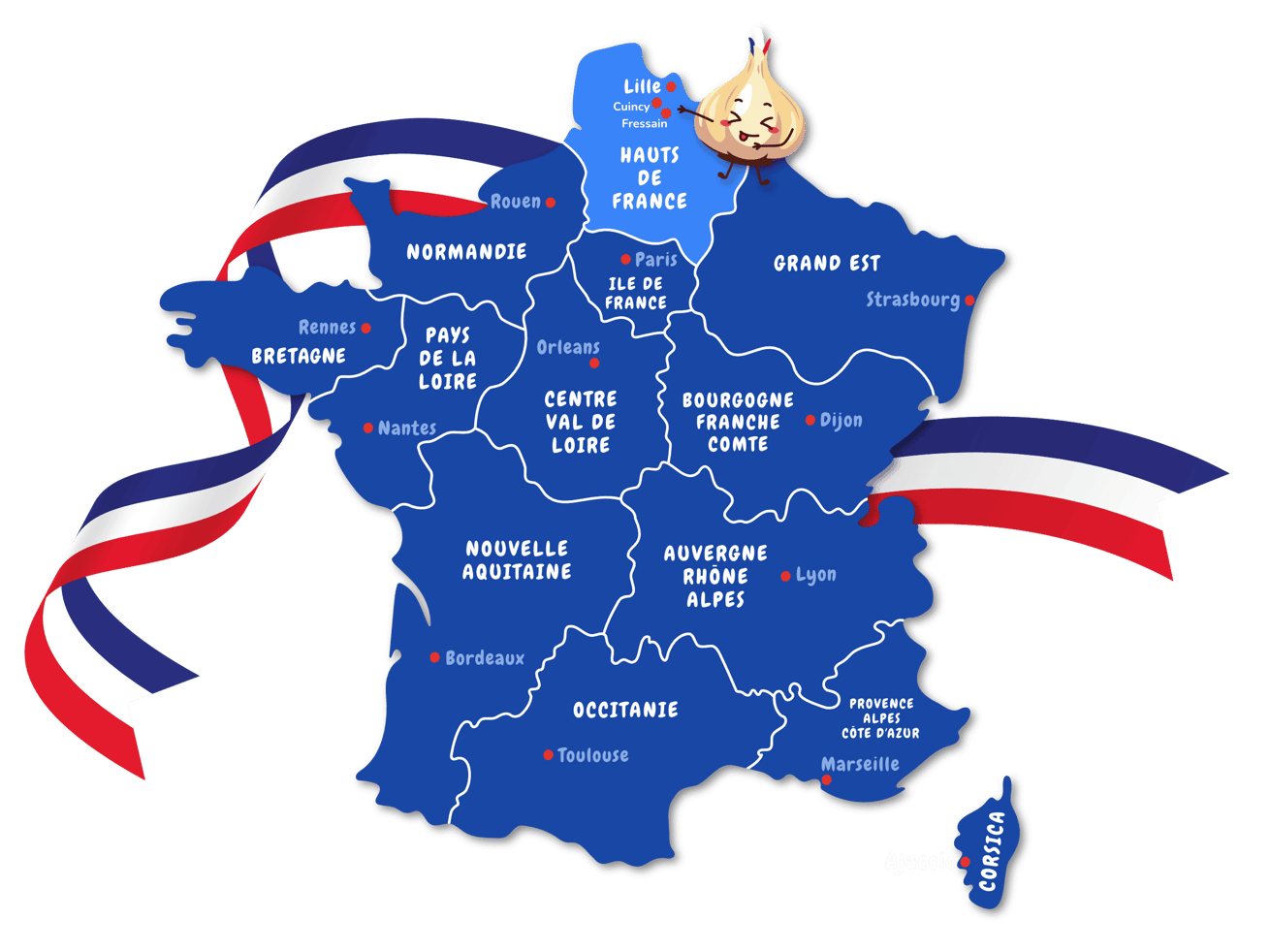 Frankreich; Karte; Regionen; Hauts; de; France; Hauts-de-France; Cuincy; Fressain; Arleux; Knobi; Knolle