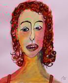 Frauengesicht, Tusche und Gouache auf rosa Briefumschlag