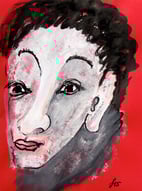 Männliches Gesicht, Tusche und Gouache auf rotem Briefumschlag