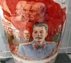 Vase with portraits of Stalin and Lenin in Riga's Porcelain Museum