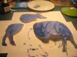 All three parts painted blue (they will warp, but flatten when dry).