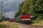 Die Züge des 3. Bergstadtexpress 2018 kreuzten stets im Bahnhof Großvoigtsberg. Am Sonntag, dem 24. Juni geschah das sogar einmal bei Sonne. Foto: Johannes Mühle