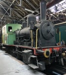 Die Frontansicht der Rheinhafen-Dampflokomotive im Locorama in Romanshorn, Oktober 2021