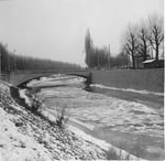 Die obere Wiesenbrücke mit der Verbindung Gärtnerstrasse-Hochbergerplatz in Kleinhüningen, 1980