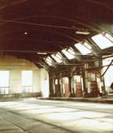 Blick in die grosse Halle des Betriebswerks Haltingen (Innenaufnahme) 1978 