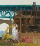 Stuart Shils (American, b. 1954), "Demolition by the Walt Whitman Bridge, Delaware Ave", 1996, oil on paper mounted on board, 13” x 11.25”