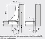 Innenanschlag, Öffnungswinkel 110°