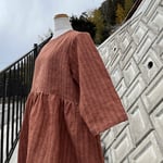 柿渋染めリネンギャザーワンピース25016