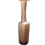 "Merkurflasche" aus bernsteinfarbigem Glas mit besonders langem Hals und scheibenförmiger Öffnung. Palmenornament an den vier Seiten und Bodenstempel.  2.-3. Jh.n.Chr.  Fundort: vermutlich Köln  Inv. Nr. N 6131  Höhe ca 275 mm  Gefäß Nr. 216