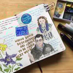 The journal is a Moleskine Hardcover Sketchbook 9x14cm, 80 pages.  Materials used in sketchbook: pen and ink, various markers and watercolours.