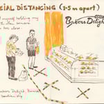 People are abiding by the social distancing markers at Bakers Delight.