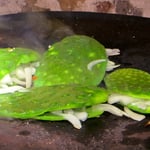 . . . und auf dem Holzkohleherd gegaart. Lecker!