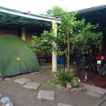 Wir dürfen im kleinen Garten unser Zelt aufstellen.