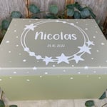 Personalisierte Erinnerungskiste aus Holz zur Geburt