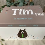 Personalisierte Erinnerungskiste aus Holz zur Geburt