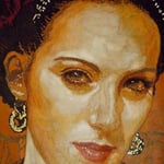 (detail in progress) Portrait of Asabi Quintana as "Frida Kahlo" • 24 Carat Gold Leaf details on Earrings, (12 feet tall X 10 feet wide, Original Painting on Canvas) • The Izel Interior Mural/Paintings • Conrad Hilton Hotel, Dubai  UAE