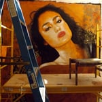 (detail in progress) Portrait of "Red Sonia" Veronica Loren (12 feet tall X 10 feet wide, Original Painting on Canvas) • The Izel Interior Mural/Paintings • Conrad Hilton Hotel, Dubai  UAE