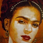 (detail in progress) Portrait of "Frida Kahlo" • 24 Carat Gold Leaf details on Earrings and Necklace, (12 feet tall X 10 feet wide, Original Painting on Canvas) • The Izel Interior Mural/Paintings • Conrad Hilton Hotel, Dubai  UAE