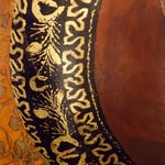 (detail in progress) Portrait of "Red Sonia" Veronica Loren • 24 Carat Gold Leaf embroidery details on Sombrero, (12 feet tall X 10 feet wide, Original Painting on Canvas) • The Izel Interior Mural/Paintings • Conrad Hilton Hotel, Dubai  UAE