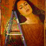 (detail in progress) Portrait of "Red Sonia" Veronica Loren • 24 Carat Gold Leaf embroidery details on Sombrero, (12 feet tall X 10 feet wide, Original Painting on Canvas) • The Izel Interior Mural/Paintings • Conrad Hilton Hotel, Dubai  UAE