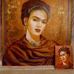 (in progress) Portrait of "Frida Kahlo" • 24 Carat Gold Leaf details on Earrings and Necklace, (12 feet tall X 10 feet wide, Original Painting on Canvas) • The Izel Interior Mural/Paintings • Conrad Hilton Hotel, Dubai  UAE