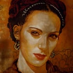 (detail in progress) Portrait of Asabi Quintana as "Frida Kahlo" • 24 Carat Gold Leaf details on Earrings and Necklace, (12 feet tall X 10 feet wide, Original Painting on Canvas) • The Izel Interior Mural/Paintings • Conrad Hilton Hotel, Dubai  UAE