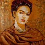 (in progress) Portrait of "Frida Kahlo" • 24 Carat Gold Leaf details on Earrings and Necklace, (12 feet tall X 10 feet wide, Original Painting on Canvas) • The Izel Interior Mural/Paintings • Conrad Hilton Hotel, Dubai  UAE