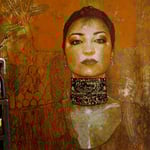 (detail in progress) Portrait of "Little Red" Lisa Martinez • 24 Carat Gold Leaf embroidery details on Choker Necklace, (12 feet tall X 10 feet wide, Original Painting on Canvas) • The Izel Interior Mural/Paintings • Conrad Hilton Hotel, Dubai  UAE