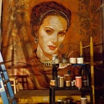 (detail in progress) Portrait of Asabi Quintana as "Frida Kahlo" (12 feet tall X 10 feet wide, Original Painting on Canvas) • The Izel Interior Mural/Paintings • Conrad Hilton Hotel, Dubai  UAE