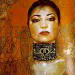 (detail in progress) Portrait of "Little Red" Lisa Martinez • 24 Carat Gold Leaf embroidery details on Choker Necklace, (12 feet tall X 10 feet wide, Original Painting on Canvas) • The Izel Interior Mural/Paintings • Conrad Hilton Hotel, Dubai  UAE