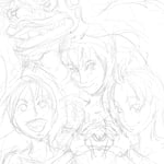 まずはモノクロでラフを作成します。この時点ではキャラクター毎にレイヤが分かれています。