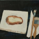 Eva Hradil "Malermahl" 2018, Eitempera auf Halbkreidegrund auf Leinwand, 45 x 50 cm