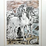 Giorgio DE CHIRICO - Cavalli antichi - Litografia a colori firmata a matita in basso a destra.