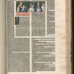 Incunable 41 f° 1 Recueil de droit canon du pape Boniface VIII – Miniature représentant la lactation de Saint Bernard peinte sur la première page de l’ouvrage imprimé à la fin du 15e siècle. © Médiathèque du Grand Troyes 