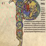 Ms 458 tome 2 f°23v Bible - Mise en page plus élaborée avec lettrine historiée représentant Salomon enseignant Jéroboam (12e siècle) © Médiathèque du Grand Troyes 