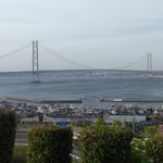 淡路島から明石海峡大橋を眺めていますと燕が飛んきました。　　　　・海峡の大橋越えて燕来る(和良)