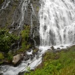 雪解水の流れ落ちるオシンコシンの滝は水量が豊かでした。　　　　　　　・流れ落ち逆巻く怒涛雪解水(和良)